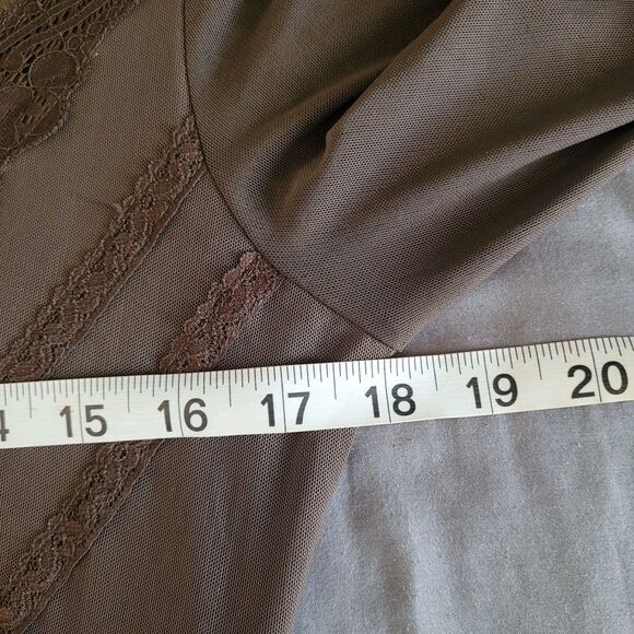 WD-NY Womens Medium Brown Lace Trim Top Sheer Y2K Romantic Fairy Whimsy Boho - Picture 4 of 5